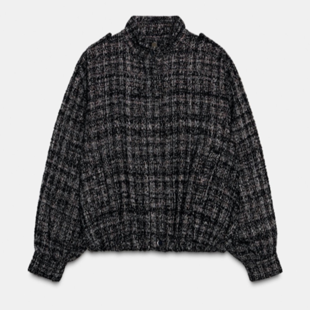 NWT Zara Metallic Thread Textured Bomber Jacket